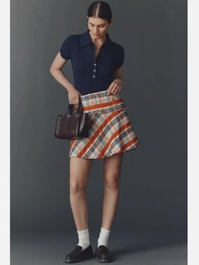 NWT ANTHROPOLOGIE MAEVE TWEED BUTTON-FRONT MINI SKIRT